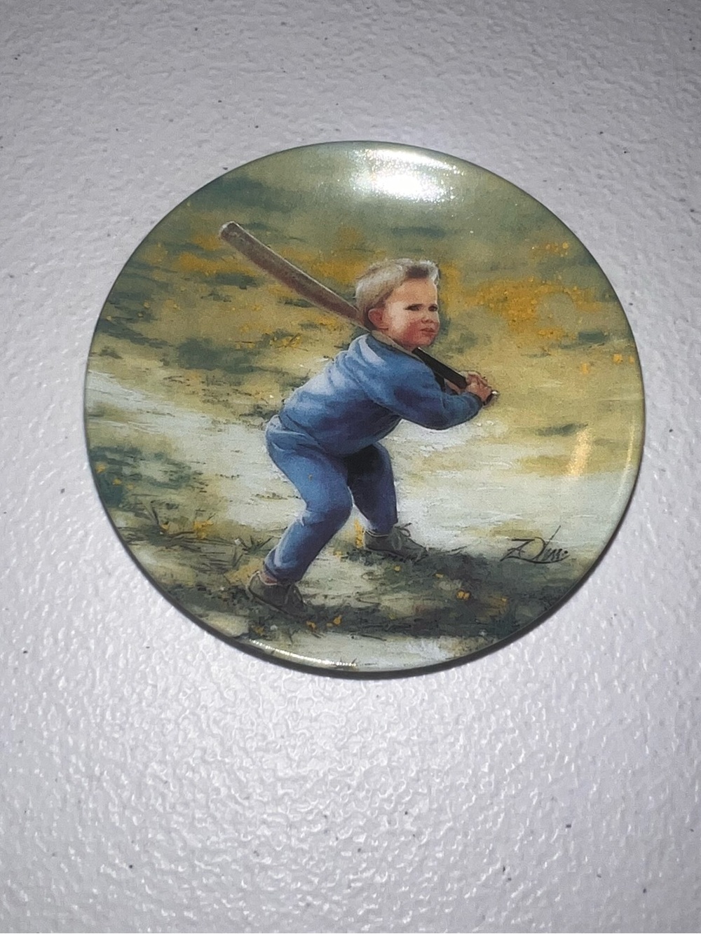 Vintage-Style Boy Baseball Wall Art Plate in Blue